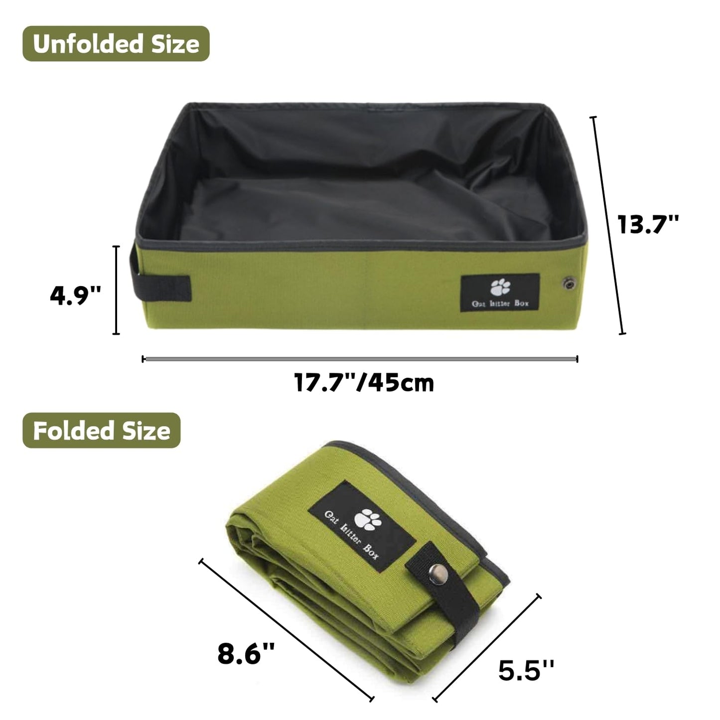 Portable Foldable Cat Litter Box – Waterproof, Leak-Proof Travel Cat Toilet with Large Opening, Ideal for Camping, Hotel Stays, Road Trips (Green)