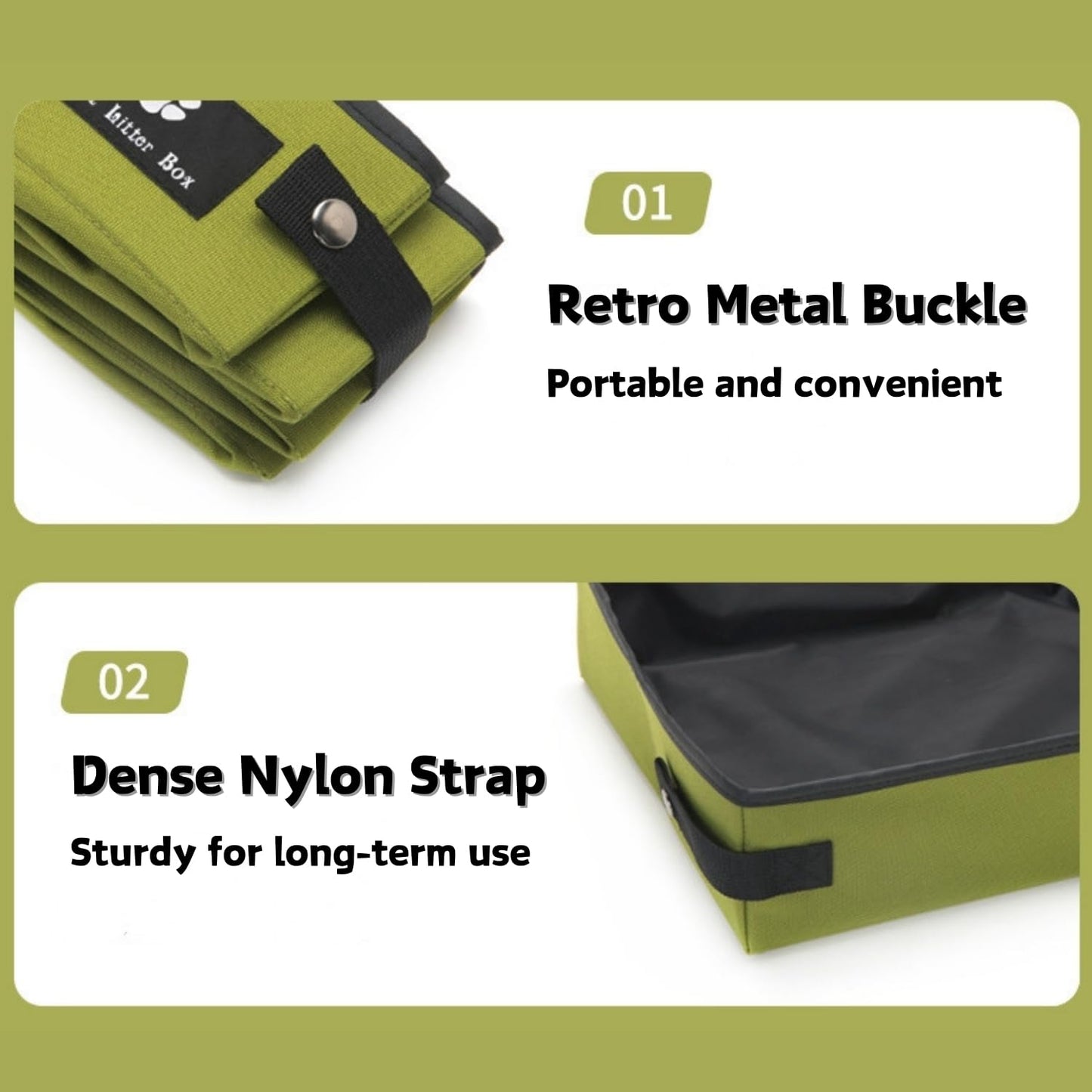 Portable Foldable Cat Litter Box – Waterproof, Leak-Proof Travel Cat Toilet with Large Opening, Ideal for Camping, Hotel Stays, Road Trips (Green)