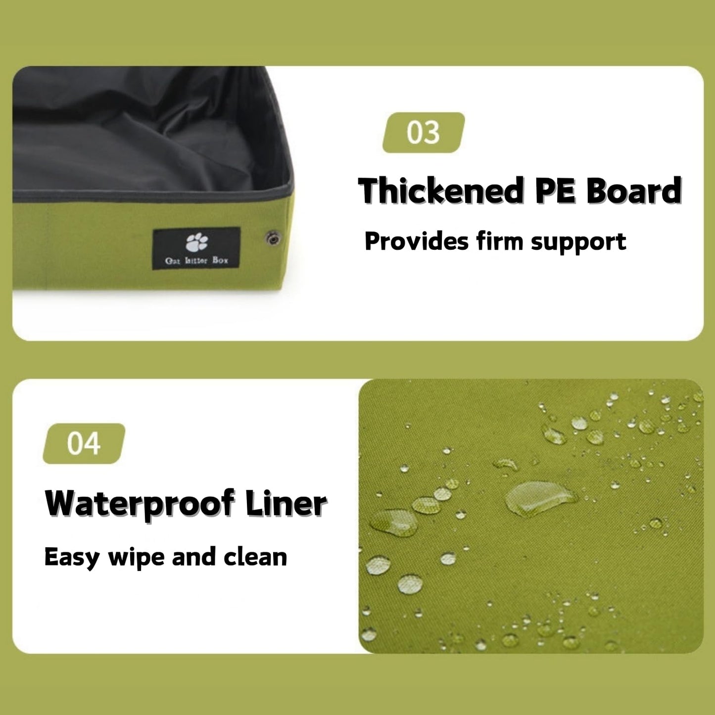 Portable Foldable Cat Litter Box – Waterproof, Leak-Proof Travel Cat Toilet with Large Opening, Ideal for Camping, Hotel Stays, Road Trips (Green)