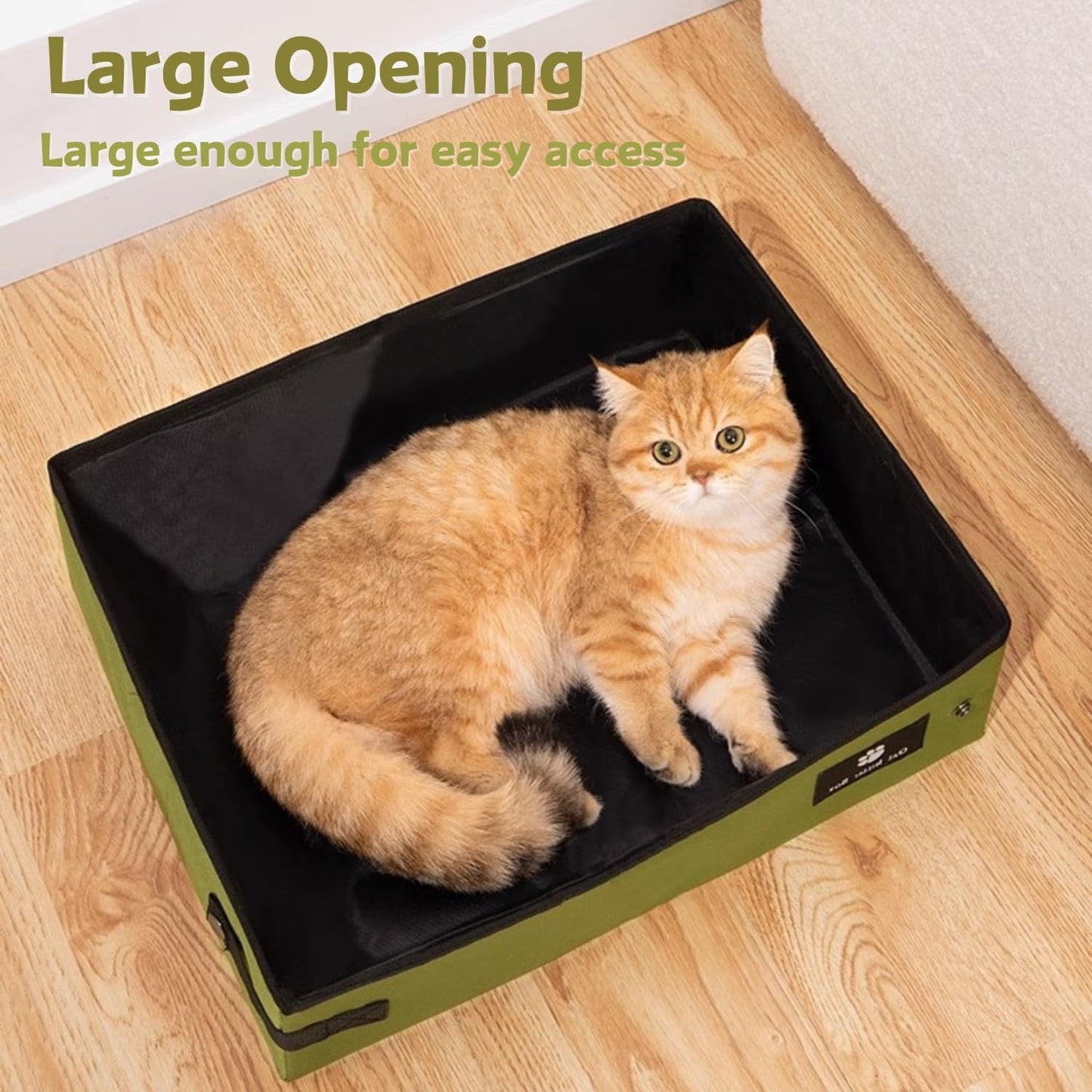 Portable Foldable Cat Litter Box – Waterproof, Leak-Proof Travel Cat Toilet with Large Opening, Ideal for Camping, Hotel Stays, Road Trips (Green)