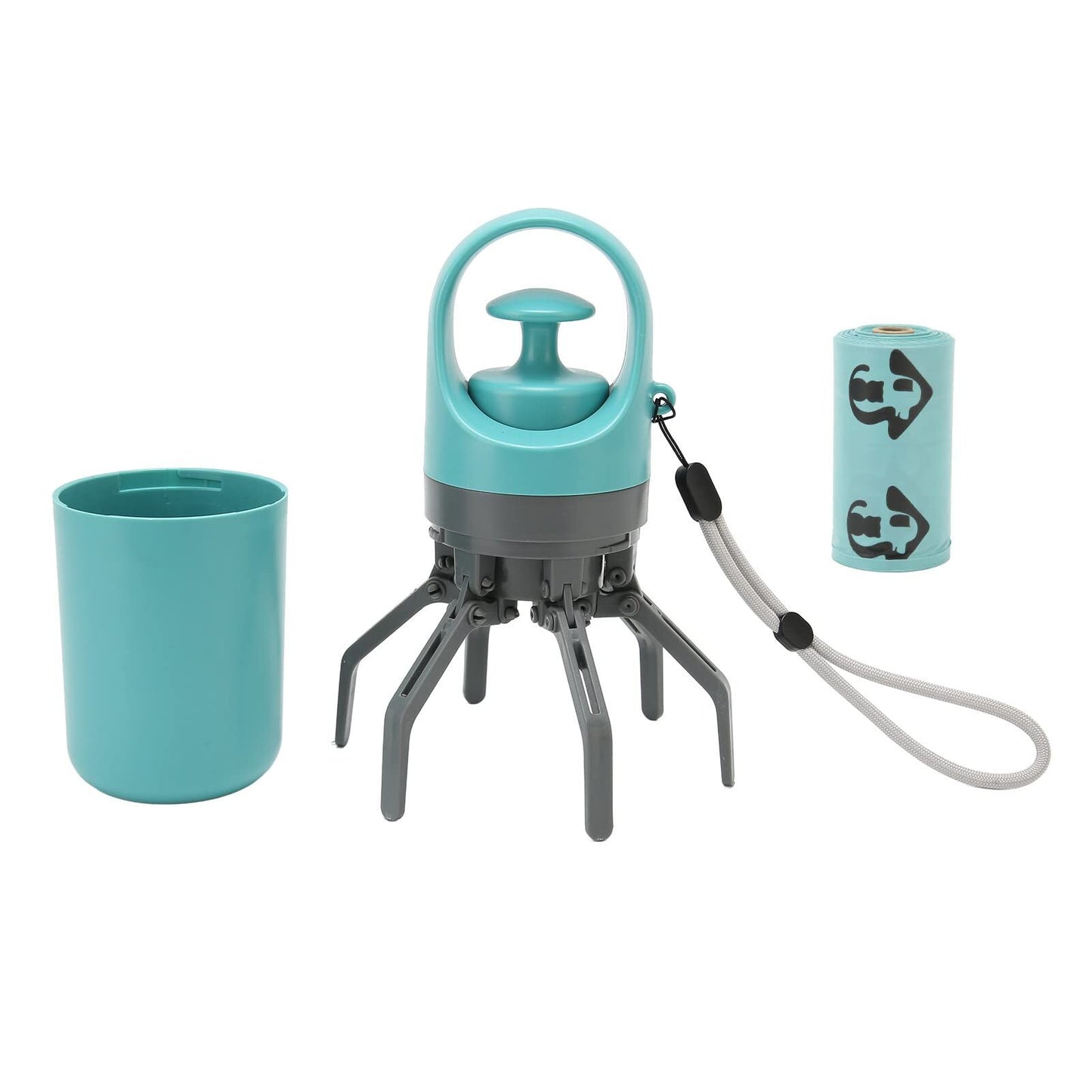 Zero-Contact Dog Poop Scooper with 6-Claw Mechanism & Built-in Bag Dispenser – Lightweight Pet Waste Picker for Outdoor Walks (Teal Blue)