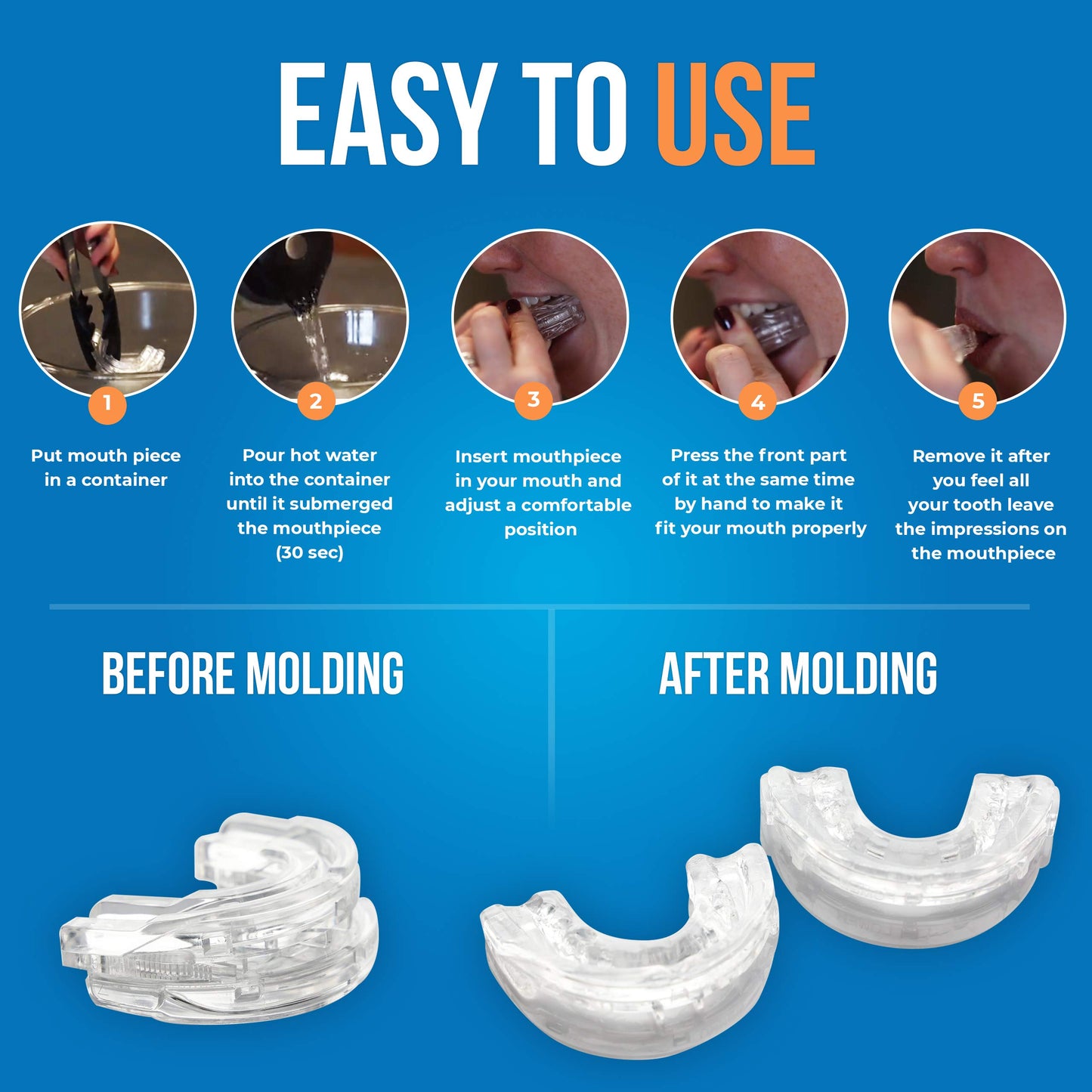 Clear Anti-Snore Mouthpiece – Adjustable Night Guard for Teeth Grinding & Clenching | Self-Moldable Dental Protector with Precision Fit