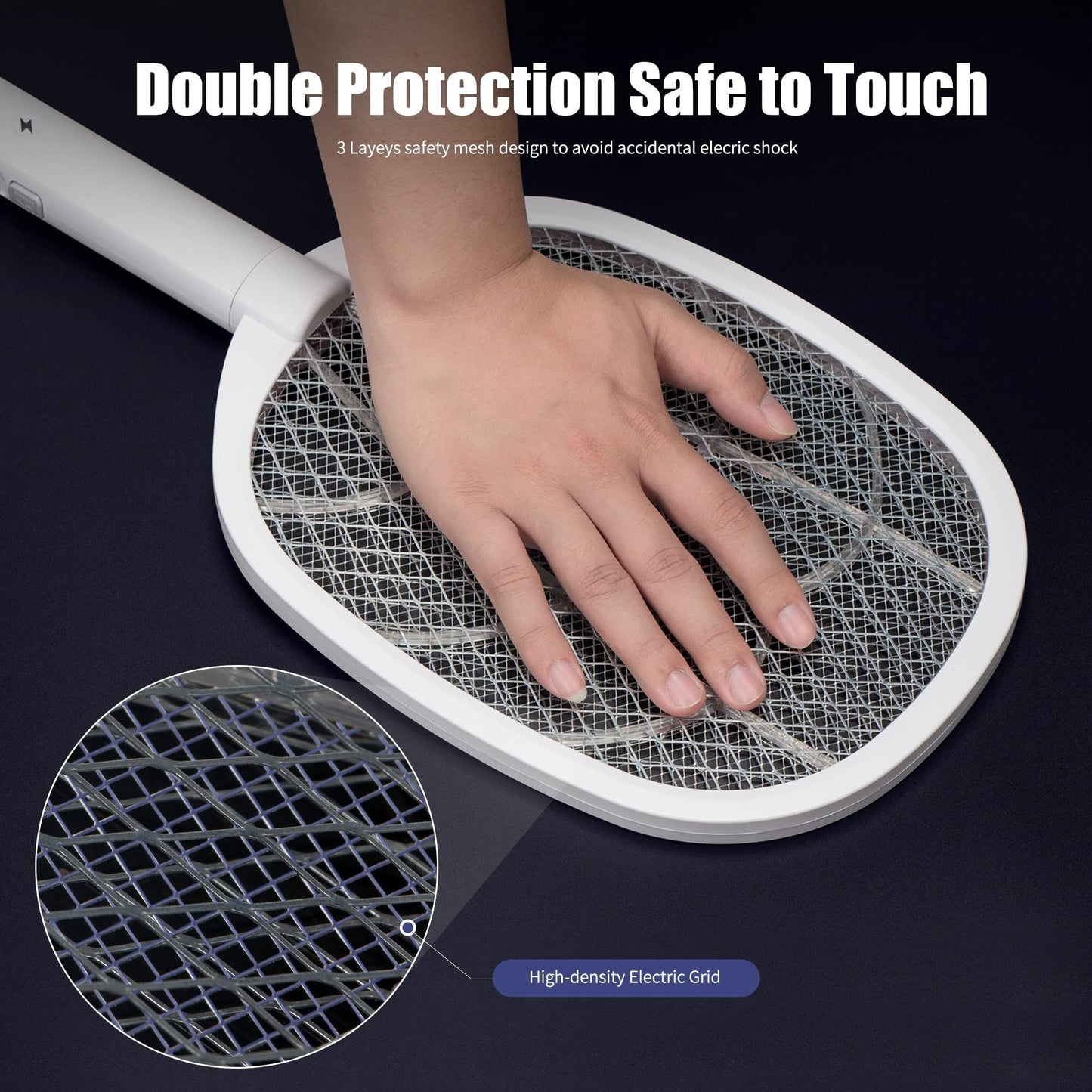 Dual-Mode UV Electric Mosquito Swatter with LED Attraction & 3000V Zapper – Rechargeable Bug Killer for Indoor and Outdoor Use (White)
