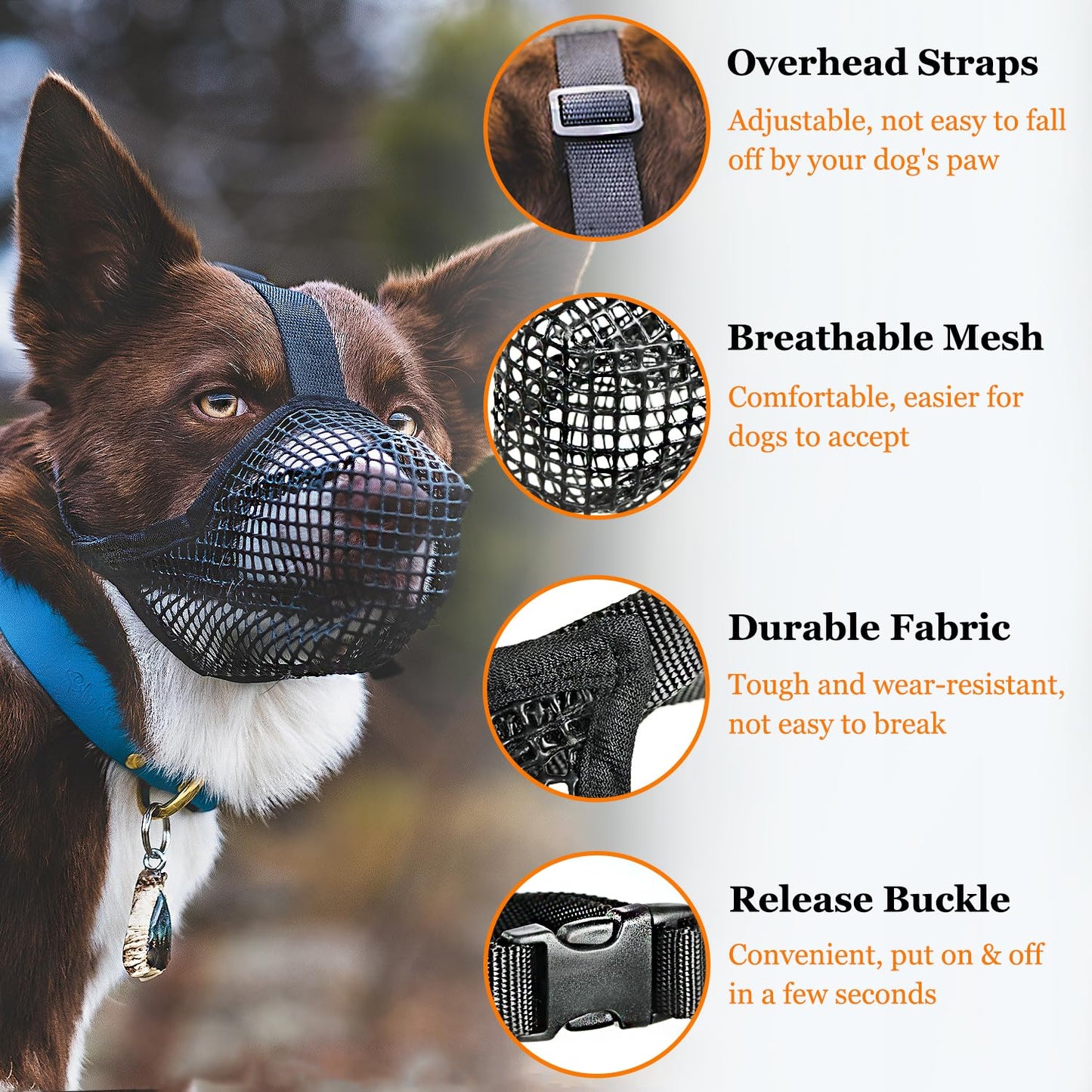 Soft Mesh Dog Muzzle for Small Medium Large Dogs – Breathable Adjustable Anti-Bite Chewing Guard with Overhead Strap – Fits Labrador, German...