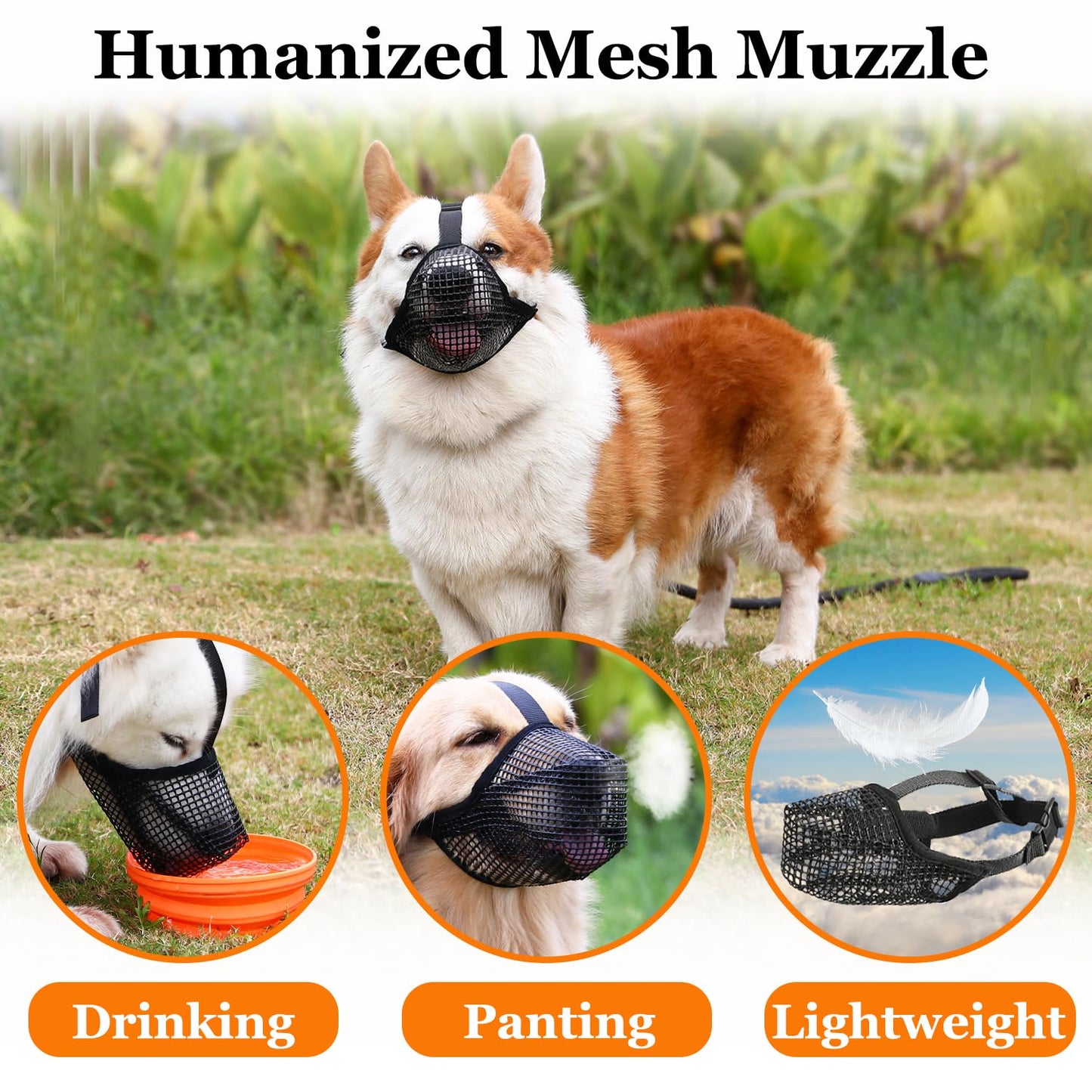 Soft Mesh Dog Muzzle for Small Medium Large Dogs – Breathable Adjustable Anti-Bite Chewing Guard with Overhead Strap – Fits Labrador, German...