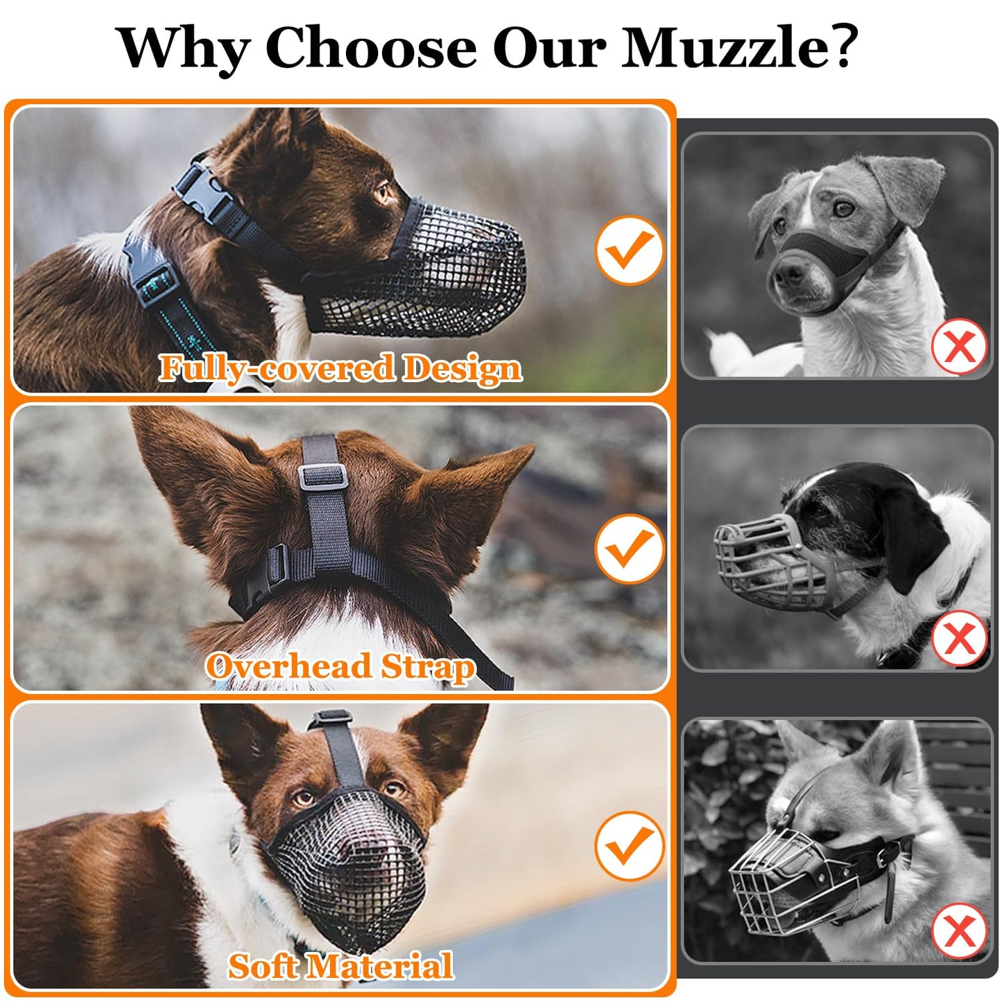 Soft Mesh Dog Muzzle for Small Medium Large Dogs – Breathable Adjustable Anti-Bite Chewing Guard with Overhead Strap – Fits Labrador, German...