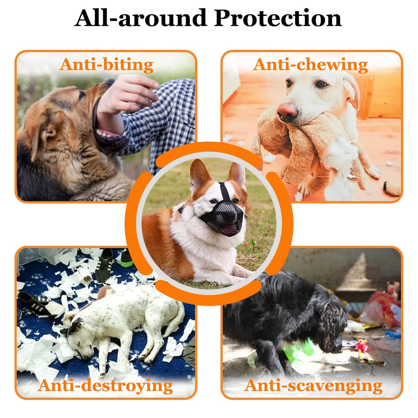 Soft Mesh Dog Muzzle for Small Medium Large Dogs – Breathable Adjustable Anti-Bite Chewing Guard with Overhead Strap – Fits Labrador, German...