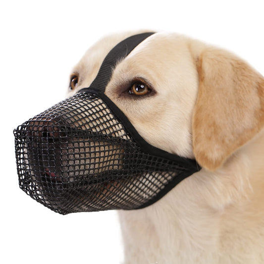 Soft Mesh Dog Muzzle for Small Medium Large Dogs – Breathable Adjustable Anti-Bite Chewing Guard with Overhead Strap – Fits Labrador, German...