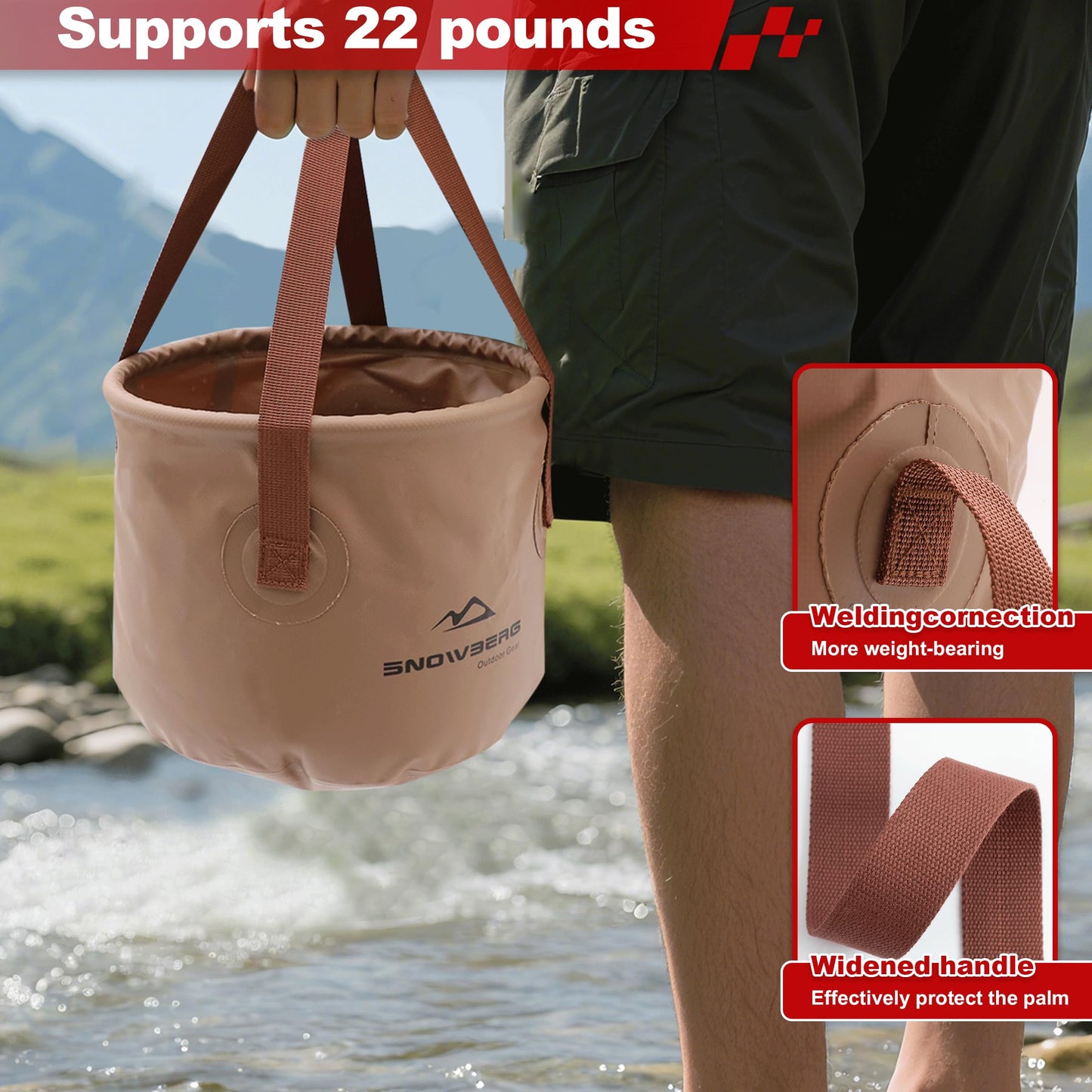 Multi-Use Collapsible Bucket – Foldable Camping Container with Dual Handles, 10L/20L Capacity, Supports 22 lbs or 44 lbs, Waterproof PVC Mesh for...