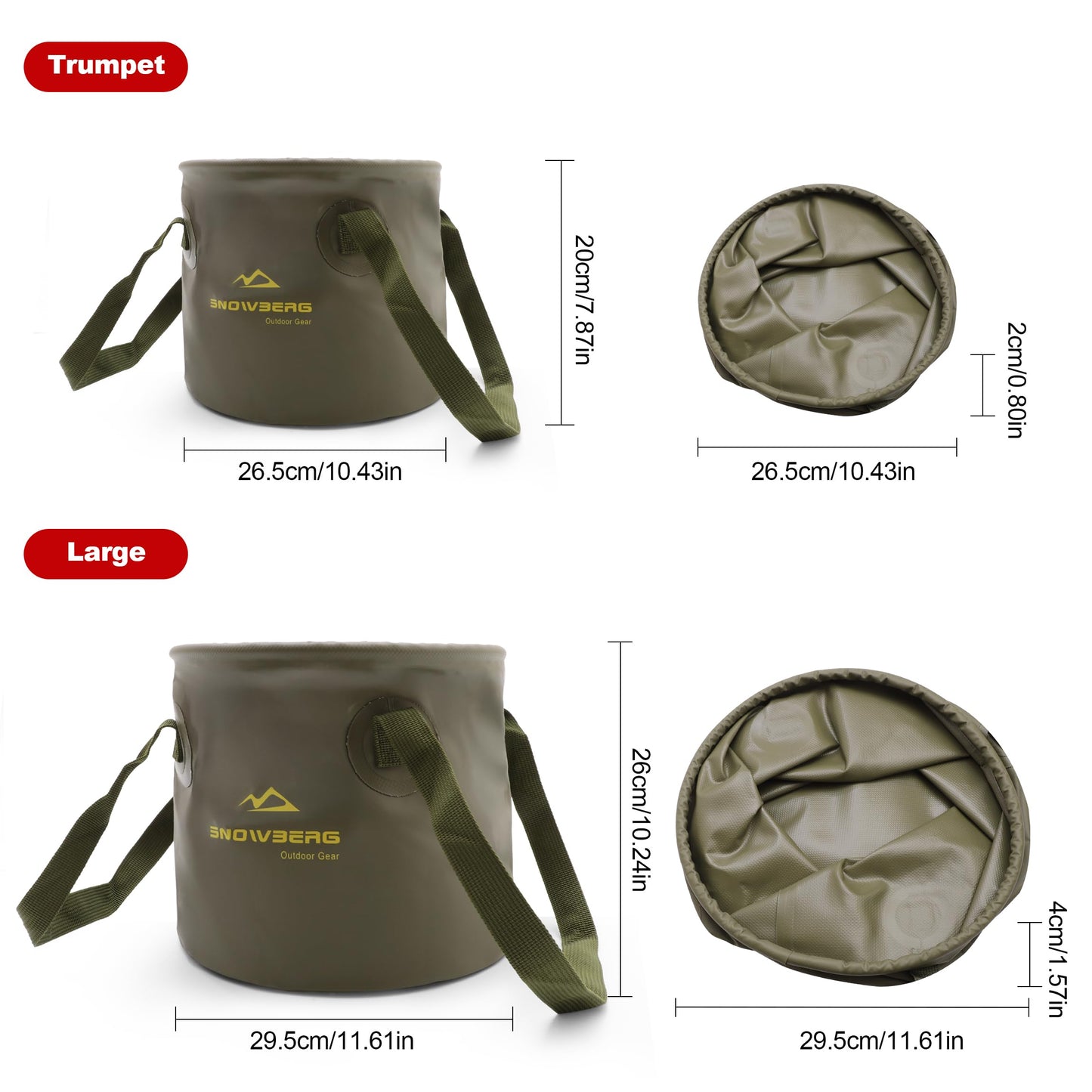 Multi-Use Collapsible Bucket – Foldable Camping Container with Dual Handles, 10L/20L Capacity, Supports 22 lbs or 44 lbs, Waterproof PVC Mesh for...