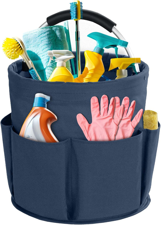 Blue Foldable Cleaning Caddy with 6 Outer Pockets: 17L Collapsible Storage Basket for Household, Bathroom, Picnic & Beach – Durable Oxford Cloth...