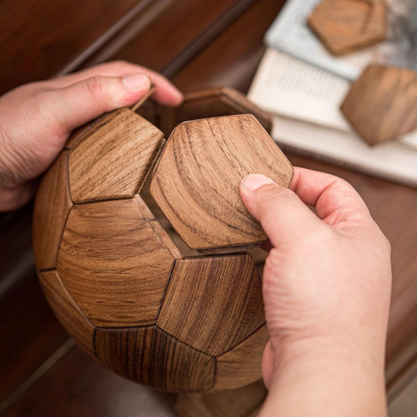 Handcrafted Wooden Football Puzzle – 3D Mortise and Tenon Soccer Ball Assembly Kit | Solid Teak, Beech Wood | DIY Gift for Adults, Kids & Football...