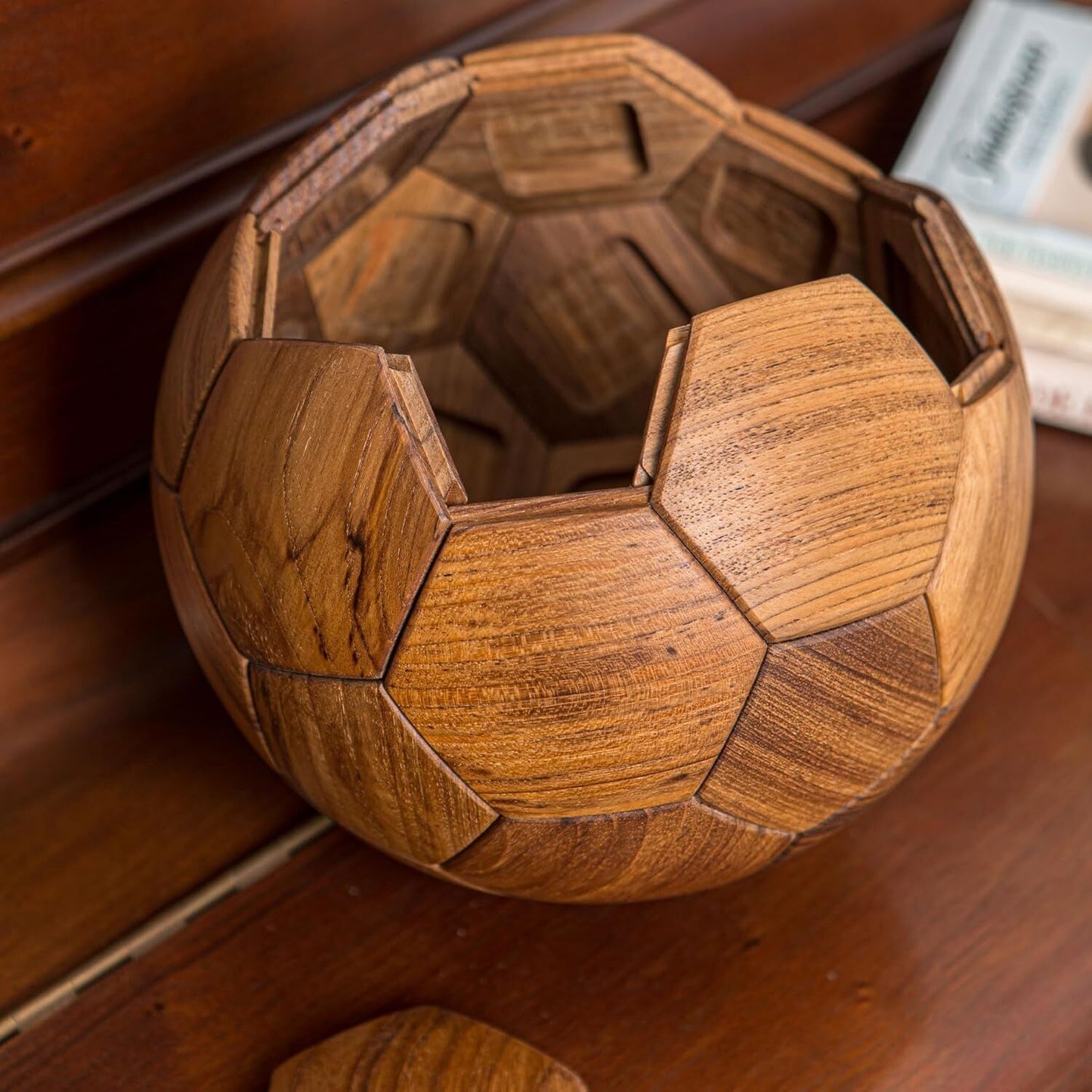 Handcrafted Wooden Football Puzzle – 3D Mortise and Tenon Soccer Ball Assembly Kit | Solid Teak, Beech Wood | DIY Gift for Adults, Kids & Football...