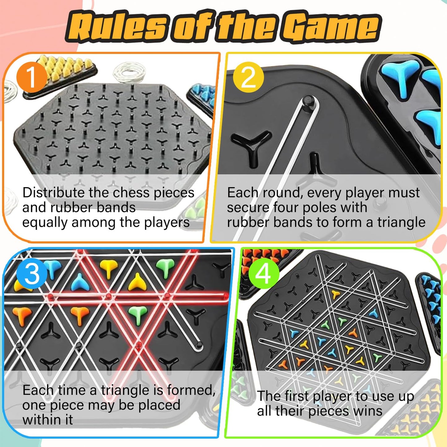 Chain Game – Multiplayer Strategy Board Puzzle for Kids & Adults | Fun Geometric Chess with Rubber Bands, 2–4 Players | Ideal Family Game for...