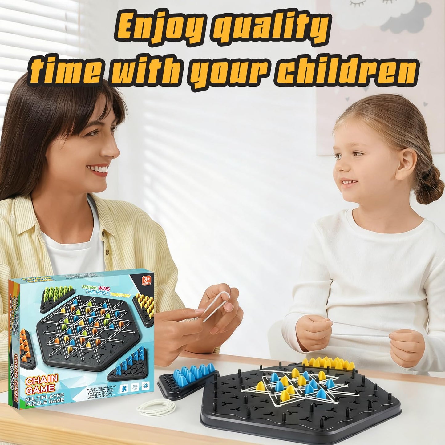 Chain Game – Multiplayer Strategy Board Puzzle for Kids & Adults | Fun Geometric Chess with Rubber Bands, 2–4 Players | Ideal Family Game for...