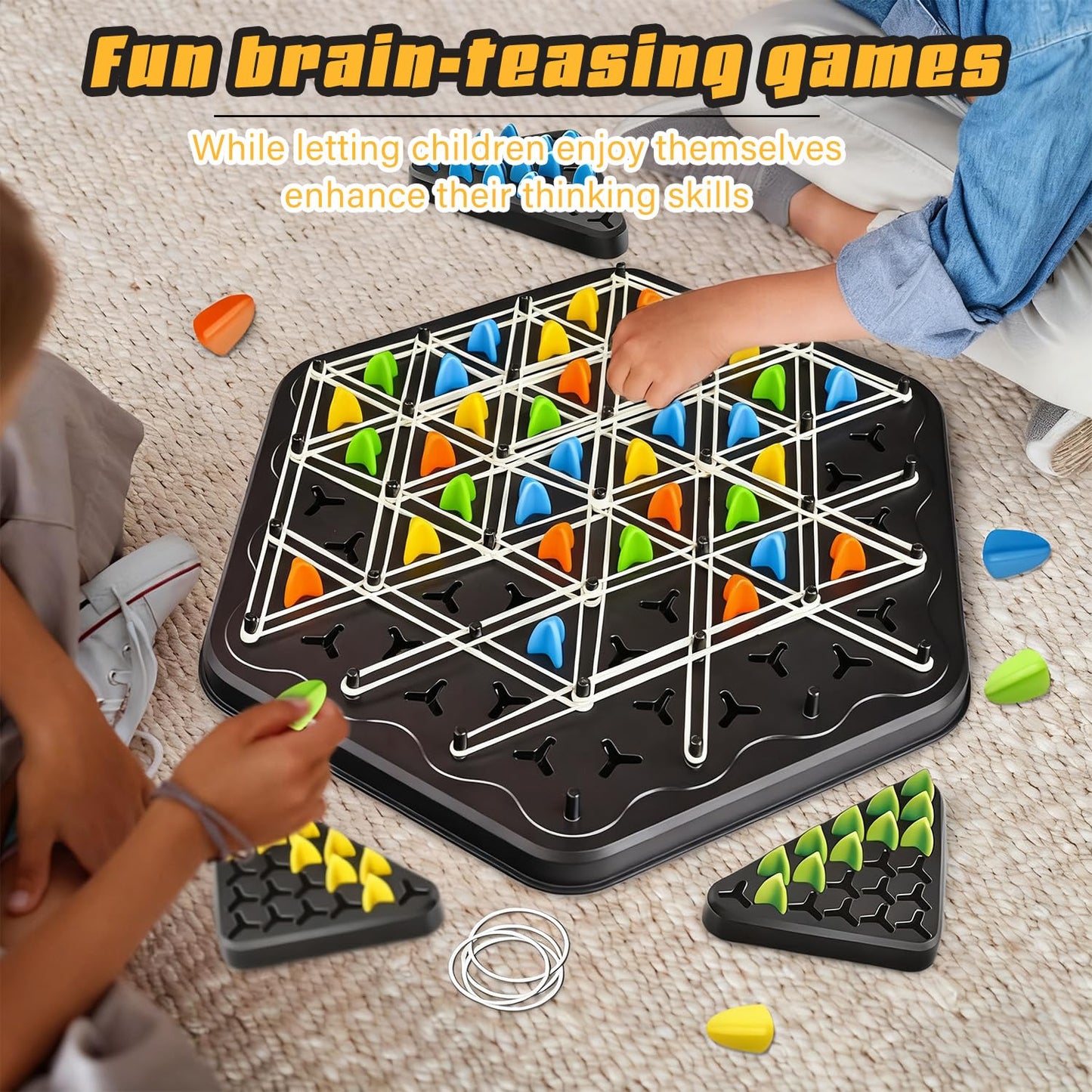 Chain Game – Multiplayer Strategy Board Puzzle for Kids & Adults | Fun Geometric Chess with Rubber Bands, 2–4 Players | Ideal Family Game for...