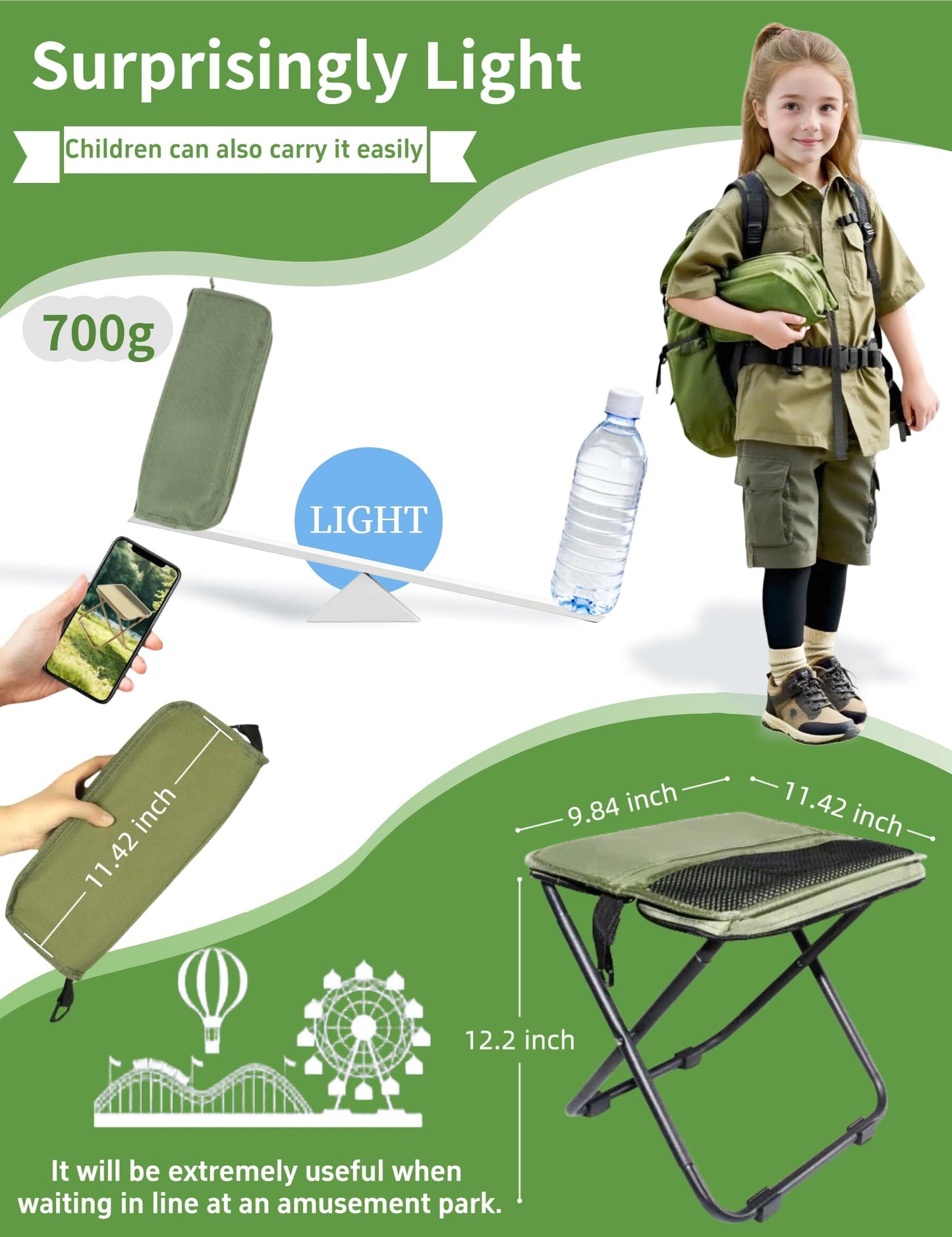 Black Portable Folding Chair – Compact Outdoor Stool for Camping, Fishing & Hiking | Lightweight Collapsible Seat with Carry Bag | Durable Steel...