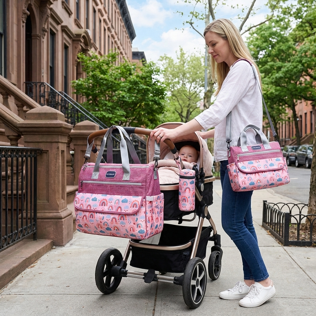 Newborn Diaper Bag Set with Changing Pad – 4-Piece Baby Organizer, Large Capacity Mom Backpack, Insulated Bottle Sleeve & Lunch Bag, Travel Diaper...