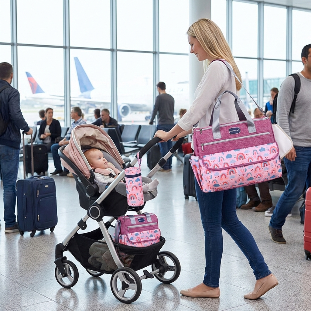 Newborn Diaper Bag Set with Changing Pad – 4-Piece Baby Organizer, Large Capacity Mom Backpack, Insulated Bottle Sleeve & Lunch Bag, Travel Diaper...
