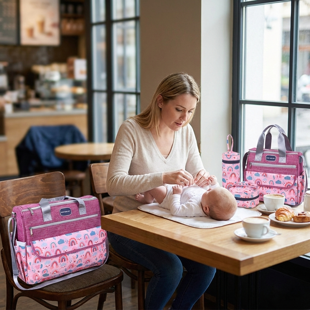 Newborn Diaper Bag Set with Changing Pad – 4-Piece Baby Organizer, Large Capacity Mom Backpack, Insulated Bottle Sleeve & Lunch Bag, Travel Diaper...