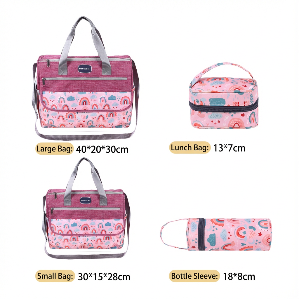 Newborn Diaper Bag Set with Changing Pad – 4-Piece Baby Organizer, Large Capacity Mom Backpack, Insulated Bottle Sleeve & Lunch Bag, Travel Diaper...