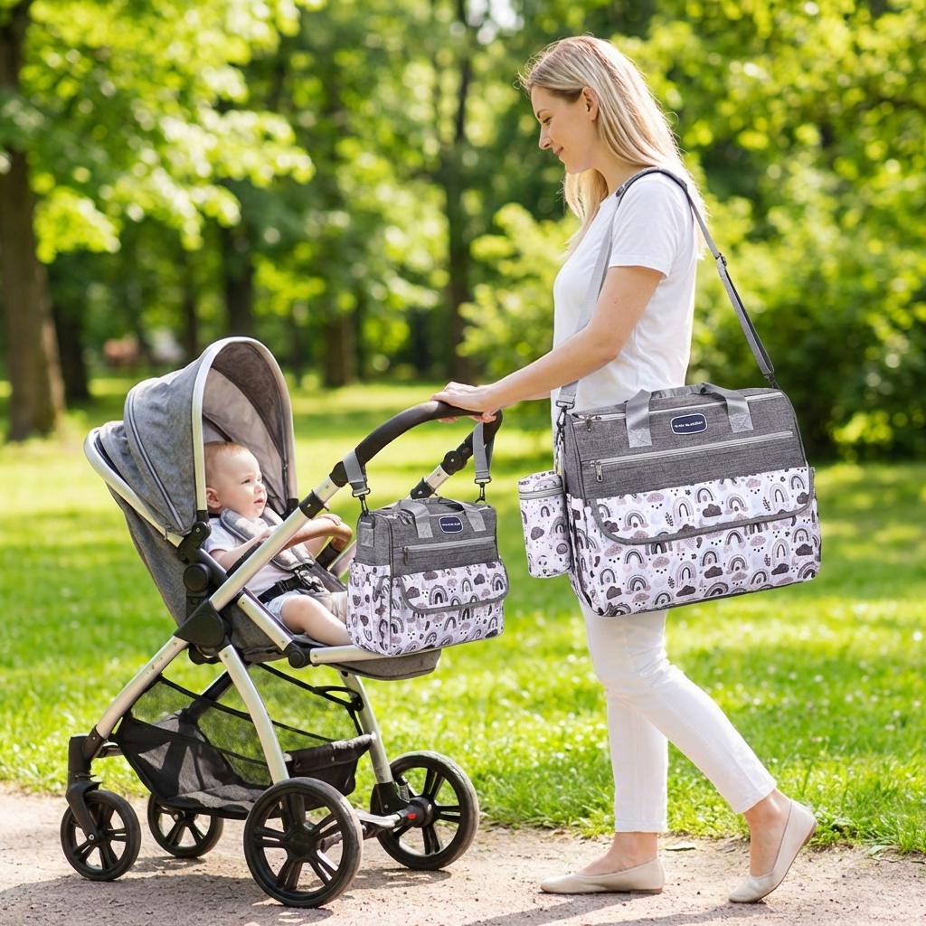 Newborn Diaper Bag Set with Changing Pad – 4-Piece Baby Organizer, Large Capacity Mom Backpack, Insulated Bottle Sleeve & Lunch Bag, Travel Diaper...