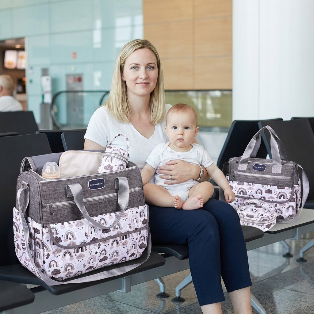 Newborn Diaper Bag Set with Changing Pad – 4-Piece Baby Organizer, Large Capacity Mom Backpack, Insulated Bottle Sleeve & Lunch Bag, Travel Diaper...