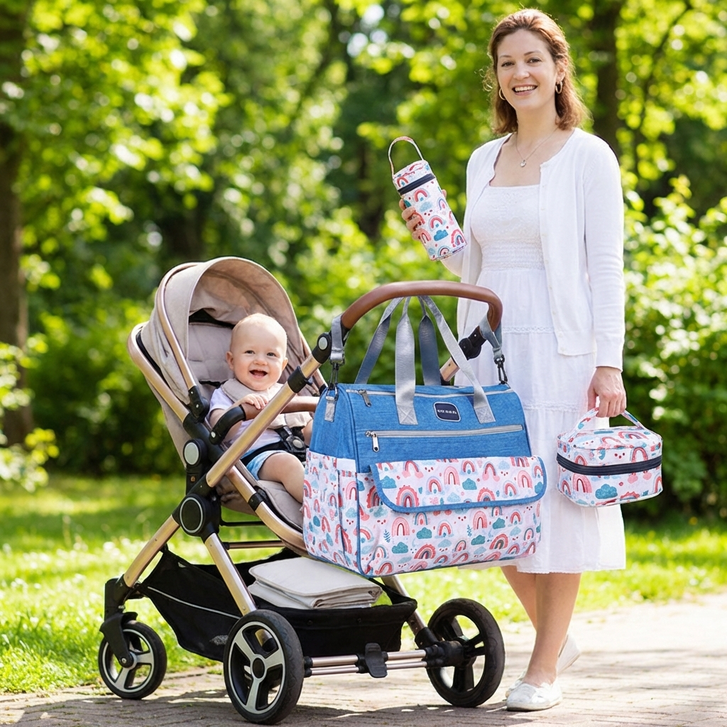 Newborn Diaper Bag Set with Changing Pad – 4-Piece Baby Organizer, Large Capacity Mom Backpack, Insulated Bottle Sleeve & Lunch Bag, Travel Diaper...