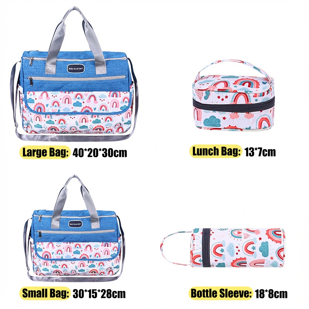 Newborn Diaper Bag Set with Changing Pad – 4-Piece Baby Organizer, Large Capacity Mom Backpack, Insulated Bottle Sleeve & Lunch Bag, Travel Diaper...