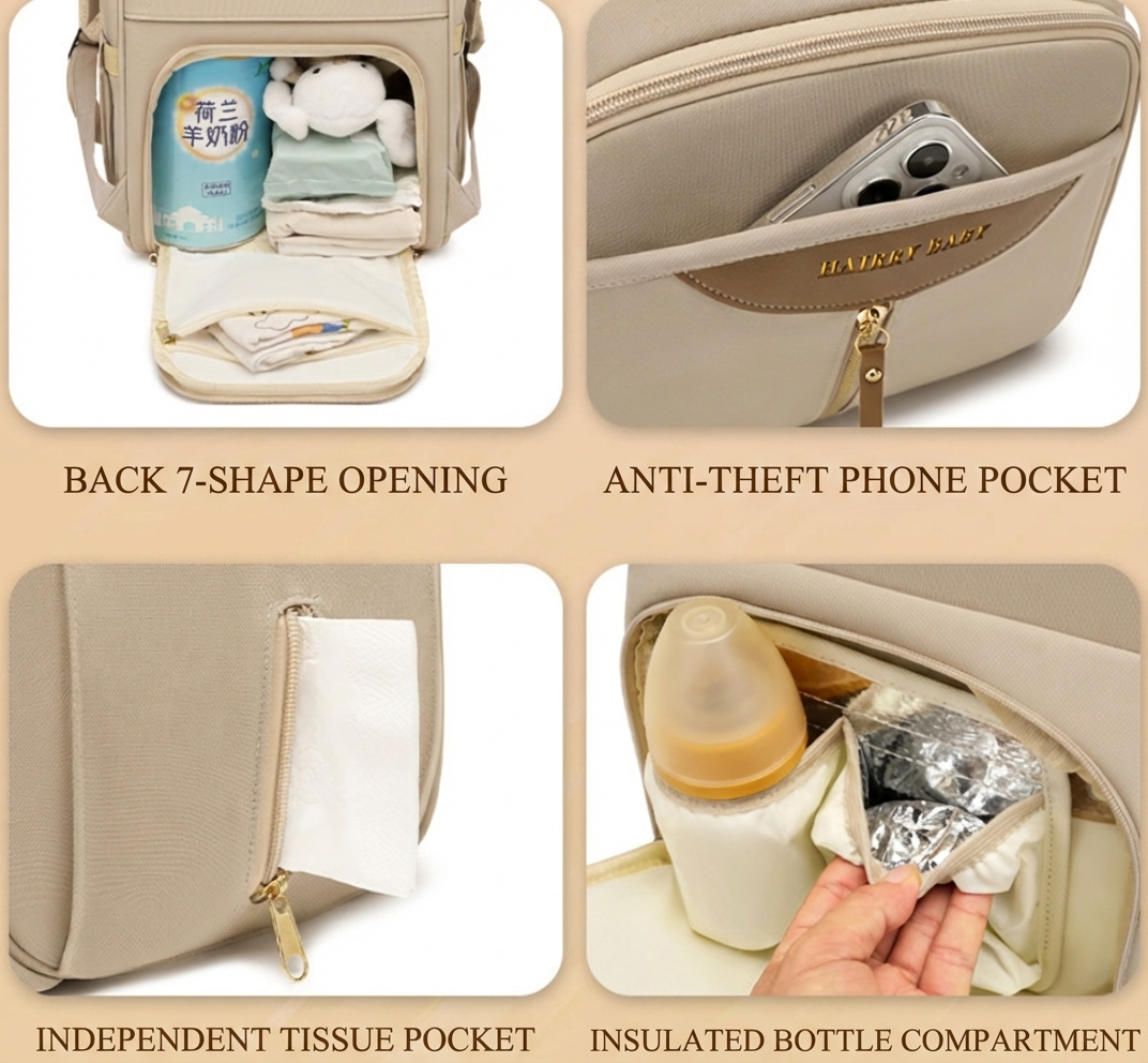 Stylish Mom Backpack with Insulated Bottle Pocket – Multi-Compartment Diaper Bag, Anti-Theft Phone Pocket, Large Capacity Baby Organizer, Travel...