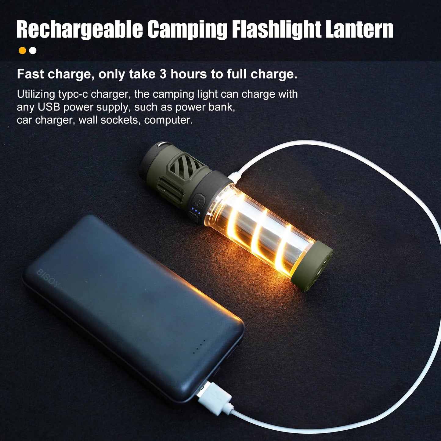Rechargeable 3-in-1 Camping Light with Mosquito Repellent & Dual Heating – Bright Flashlight, Warm Lantern, Type-C Charging (Army Green)