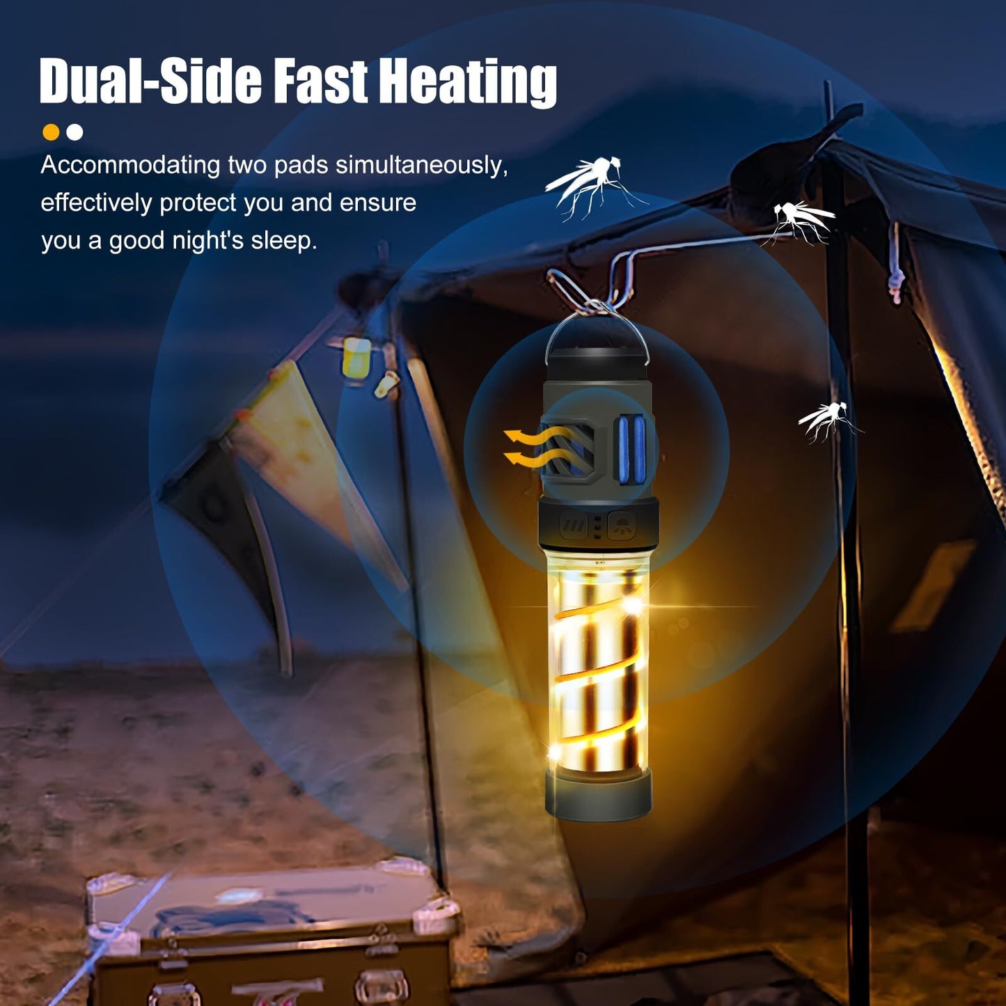 Rechargeable 3-in-1 Camping Light with Mosquito Repellent & Dual Heating – Bright Flashlight, Warm Lantern, Type-C Charging (Army Green)