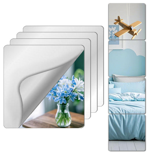 Shatterproof Acrylic Mirror Tiles – 4-Pack Wall Stickers for Kids, Home Gym, Bedroom & Bathroom, Easy Peel-and-Stick Decorative Mirrors with...