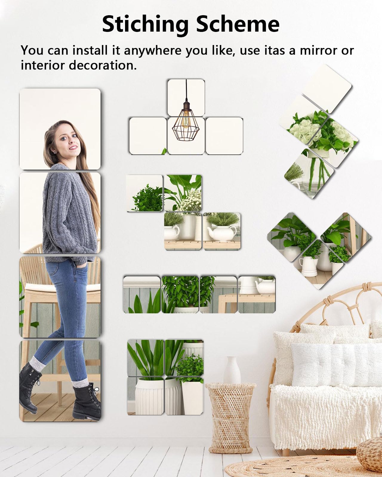 Shatterproof Acrylic Mirror Tiles – 4-Pack Wall Stickers for Kids, Home Gym, Bedroom & Bathroom, Easy Peel-and-Stick Decorative Mirrors with...