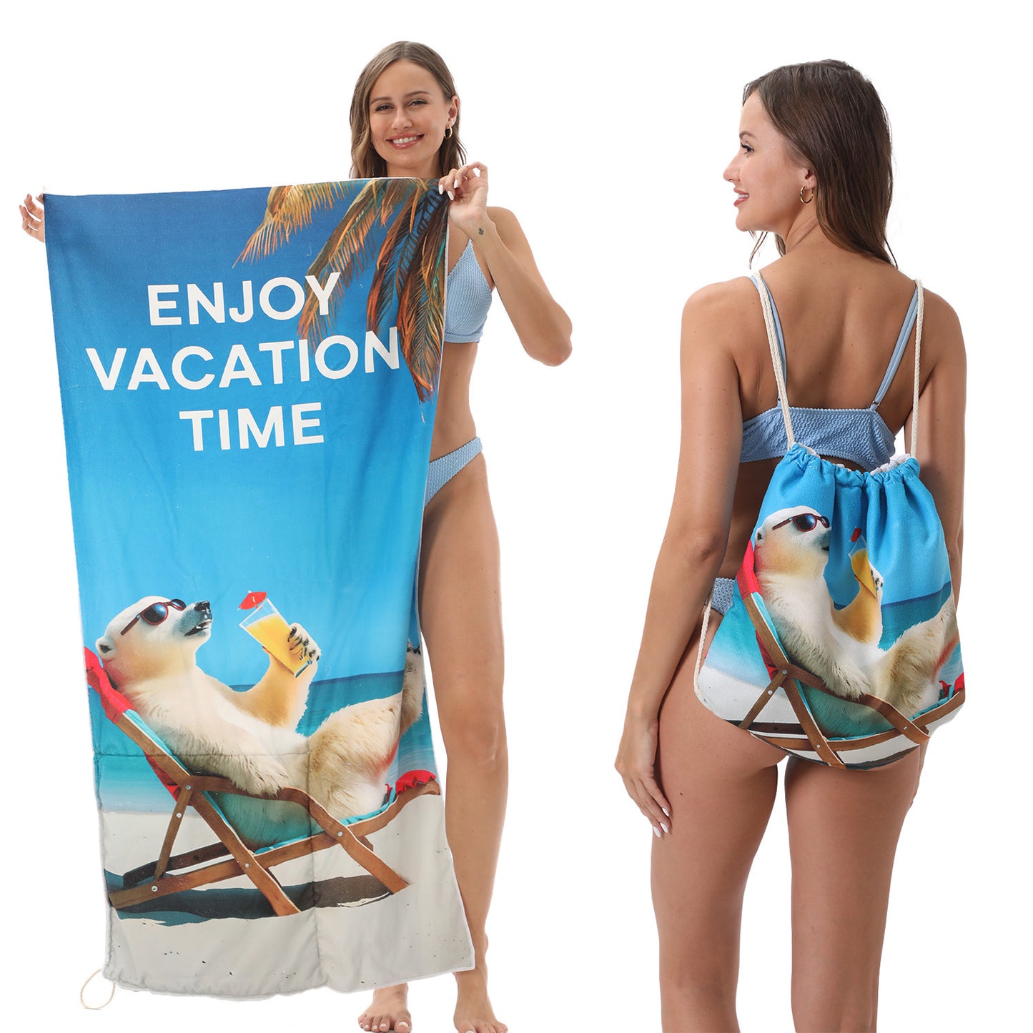 Dual-Function Foldable Beach Towel with Built-in Backpack – Soft Microfiber Towel & Compact Carry Bag in One, 55-Inch Large Size for Swimming,...