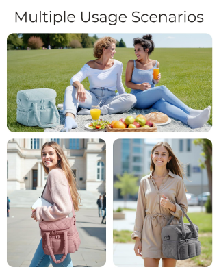 Double-Layer Insulated Lunch Bag with Quilted Design – 11.8L Cooler Tote for Work, Picnics & Travel (Beige) | Other Colors Available In-Store