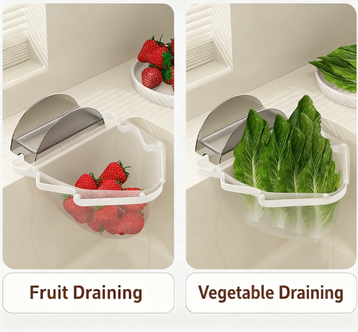 Kitchen Sink Filter Rack with 100 12cm*15cm Mesh Bags, Foldable Food Waste Strainer, Multi-functional Drain Basket（green）