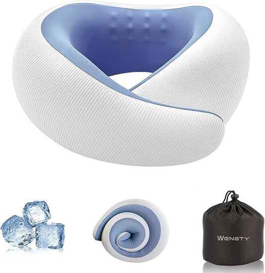 Memory Foam Travel Neck Pillow - Cooling Fabric for Airplanes & Long Flightsr