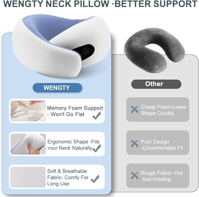 Memory Foam Travel Neck Pillow - Cooling Fabric for Airplanes & Long Flightsr