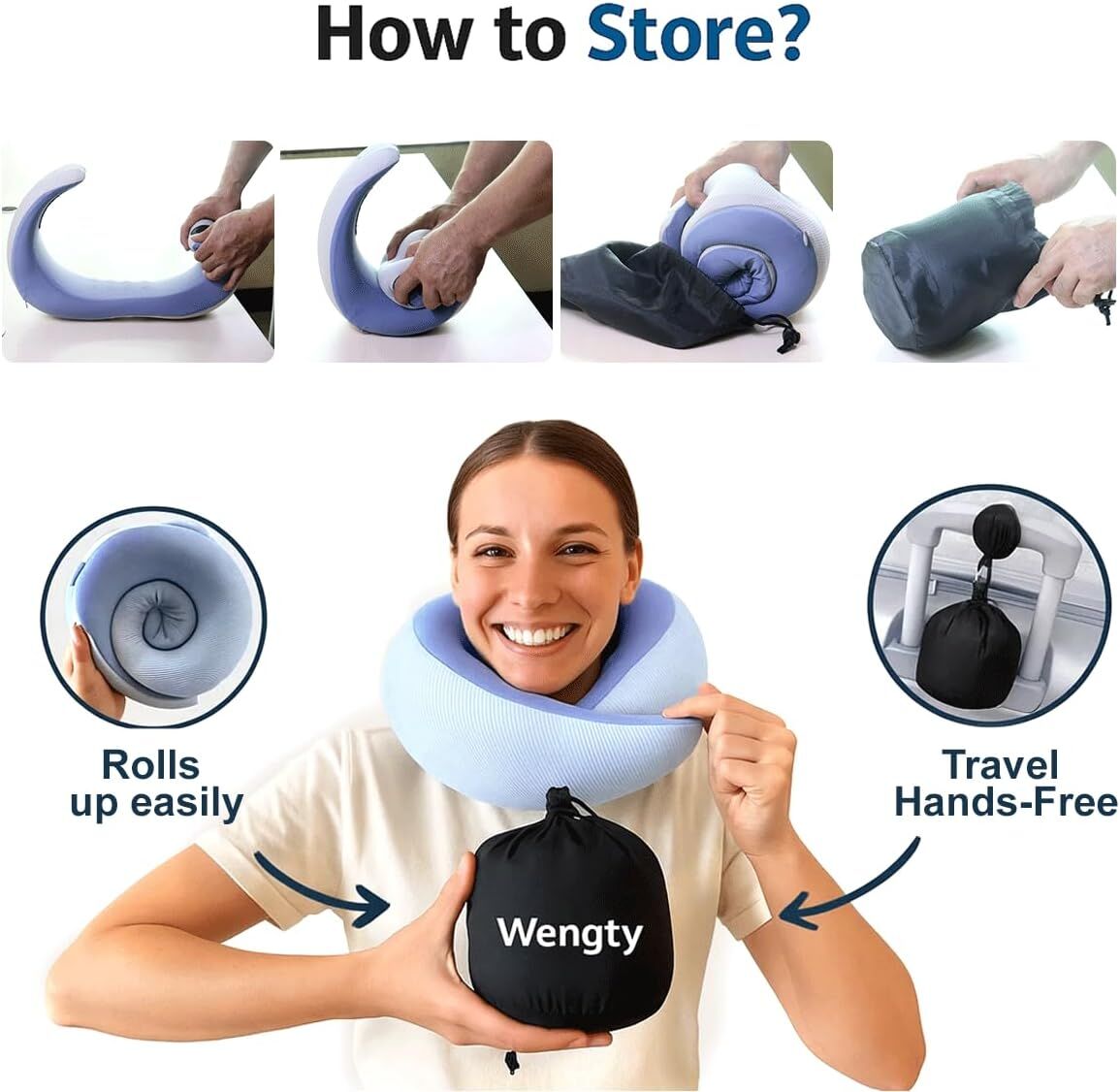 Memory Foam Travel Neck Pillow - Cooling Fabric for Airplanes & Long Flightsr