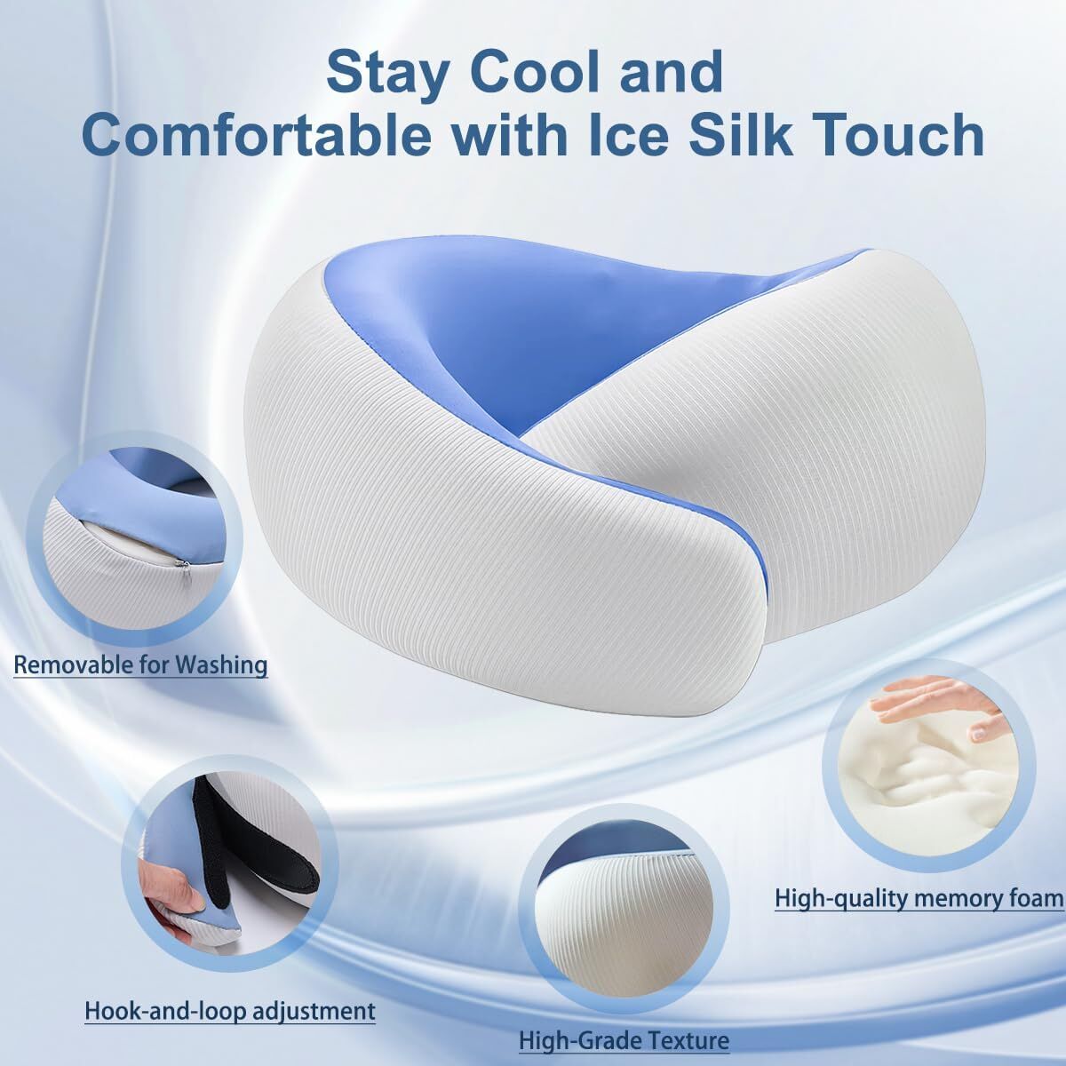 Memory Foam Travel Neck Pillow - Cooling Fabric for Airplanes & Long Flightsr