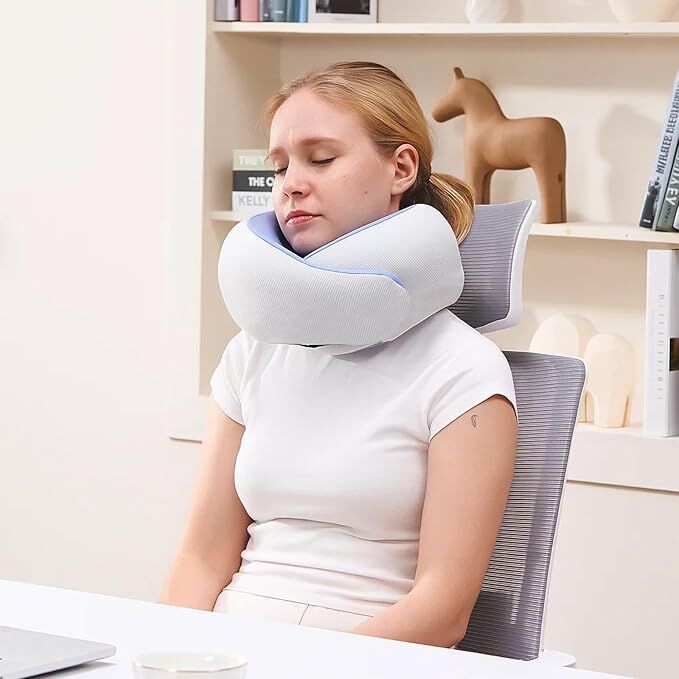 Memory Foam Travel Neck Pillow - Cooling Fabric for Airplanes & Long Flightsr