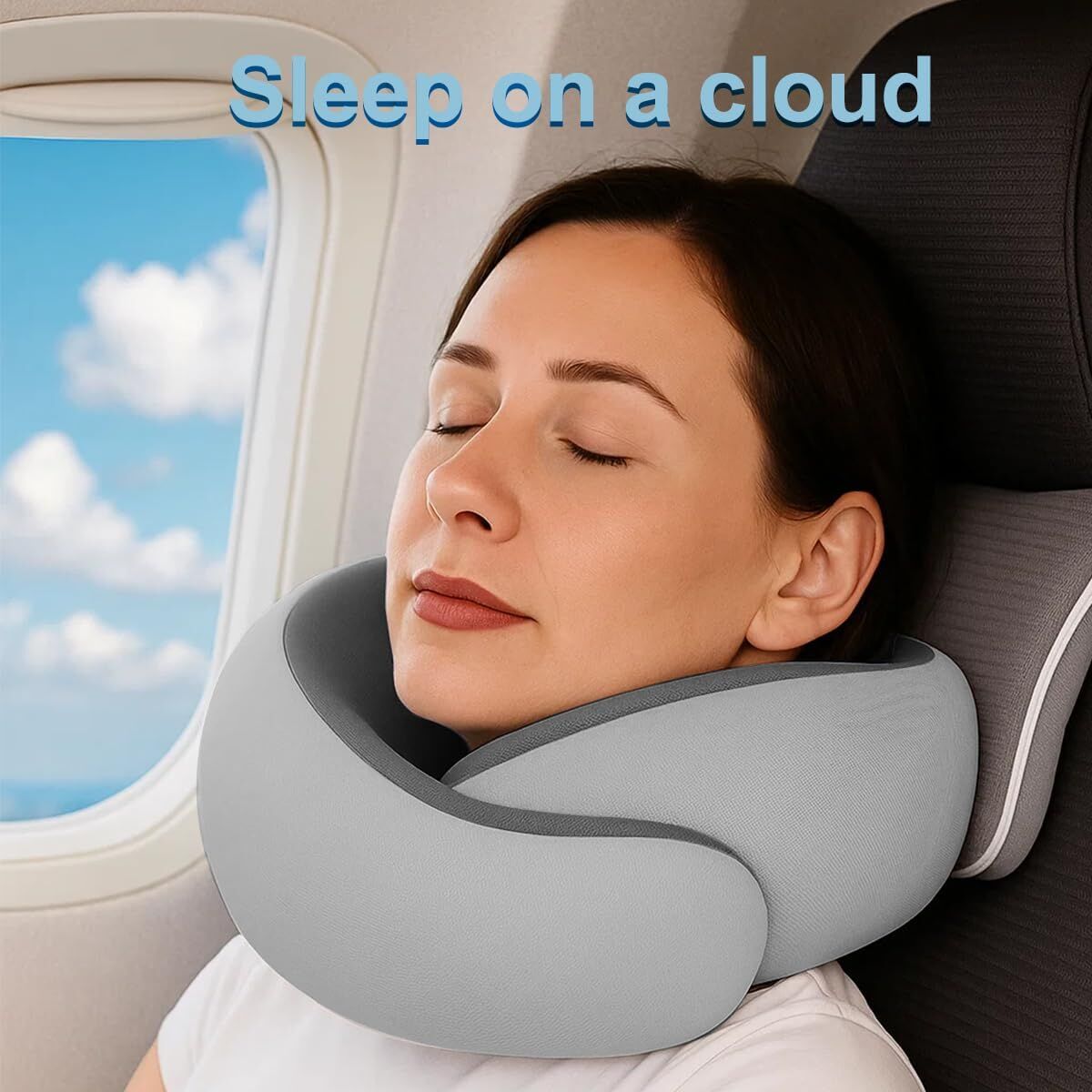 Memory Foam Travel Neck Pillow - Cooling Fabric for Airplanes & Long Flightsr