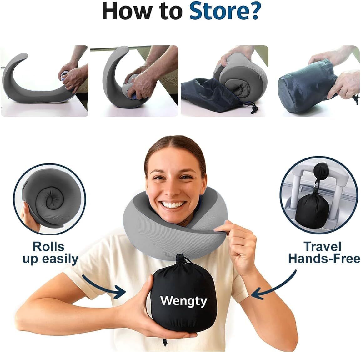 Memory Foam Travel Neck Pillow - Cooling Fabric for Airplanes & Long Flightsr