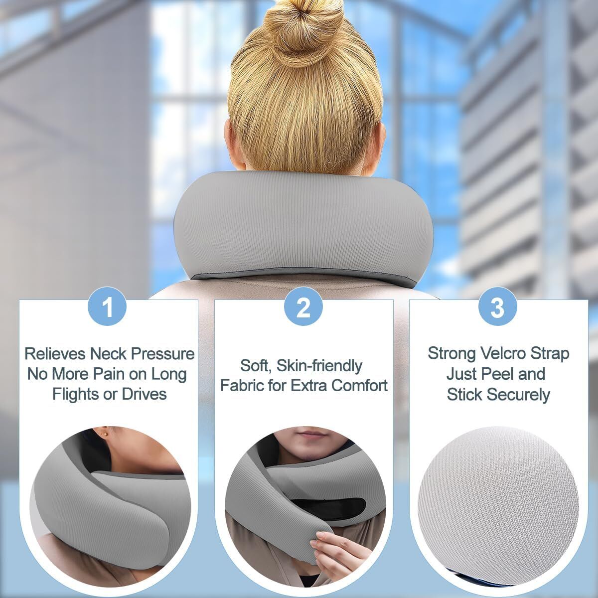 Memory Foam Travel Neck Pillow - Cooling Fabric for Airplanes & Long Flightsr