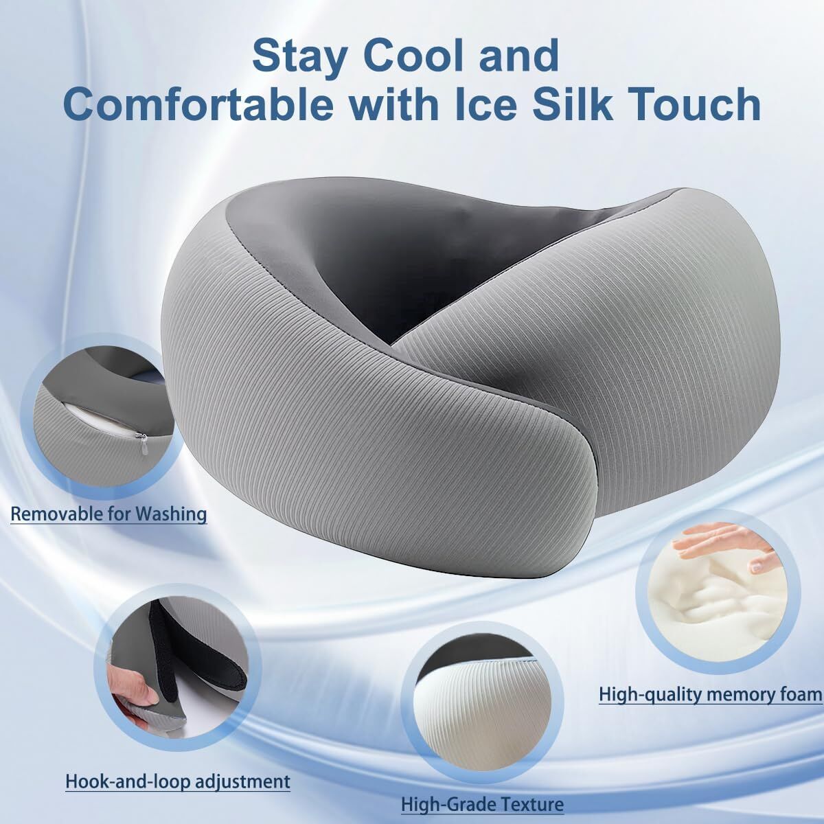 Memory Foam Travel Neck Pillow - Cooling Fabric for Airplanes & Long Flightsr