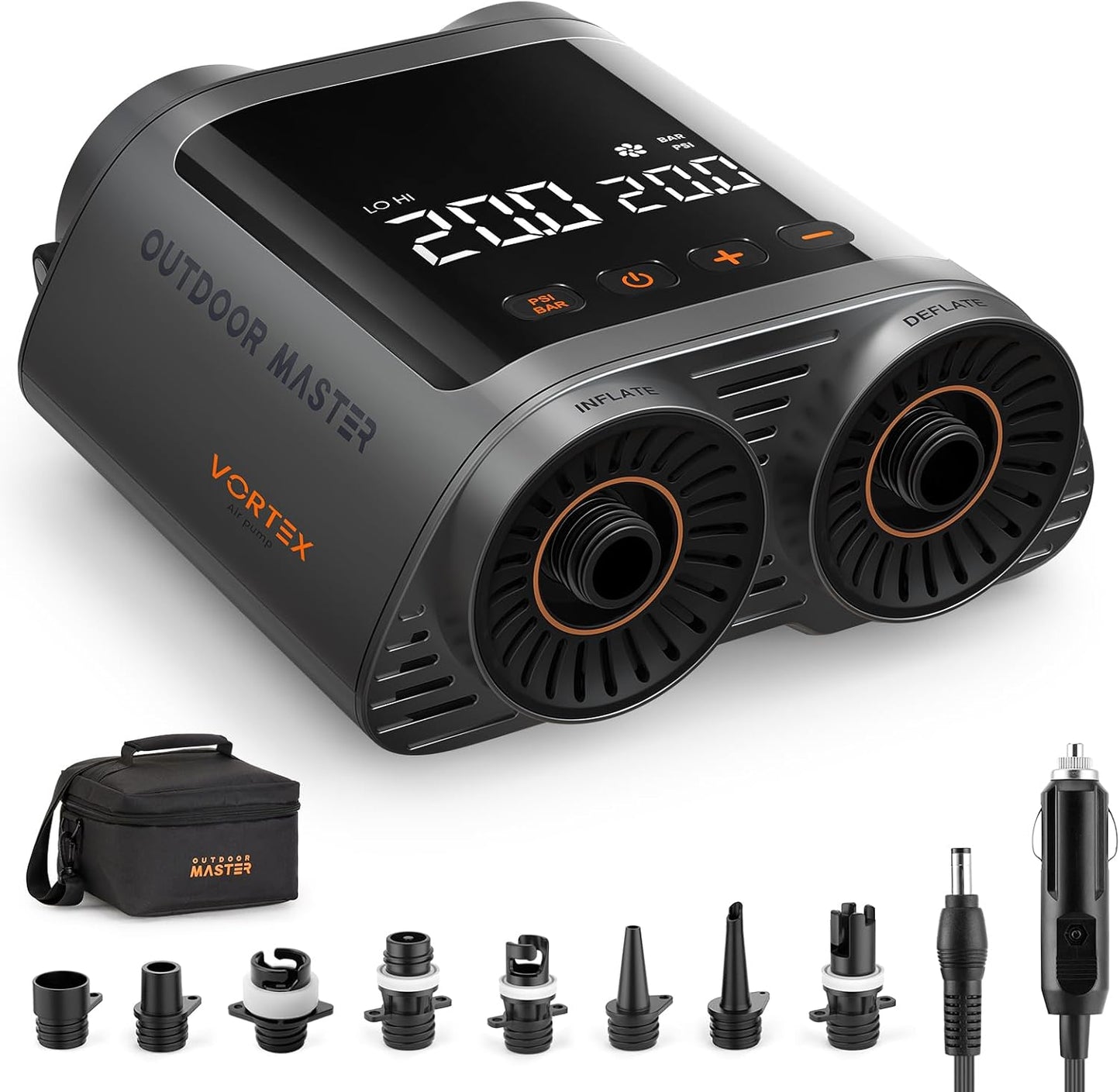 OutdoorMaster Vortex Paddle Board Pump Electric Portable, Max 20PSI SUP Air Pump Inflator & Deflator, 12V/15.8V DC Input, Auto Off & Cooling, 8...