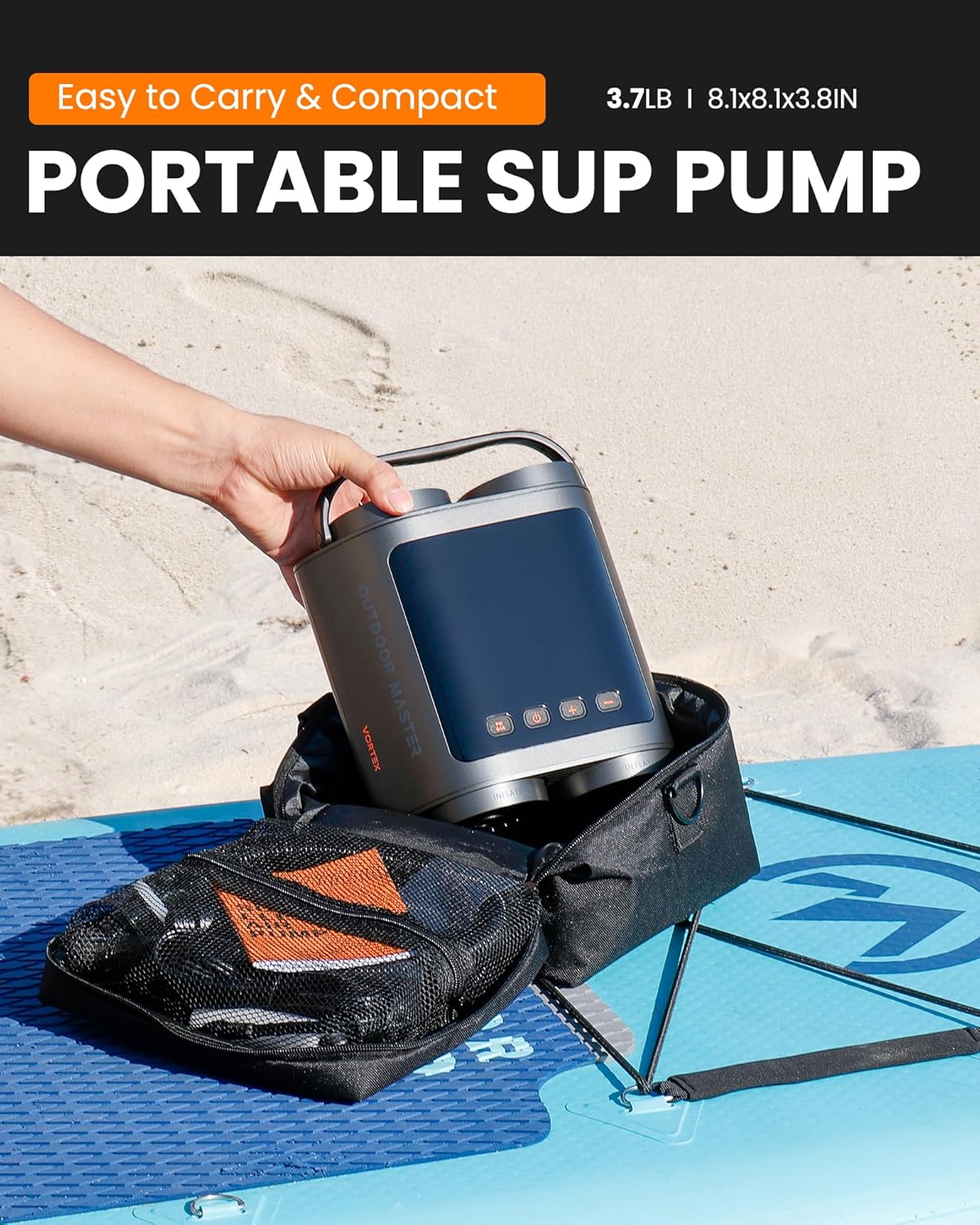 OutdoorMaster Vortex Paddle Board Pump Electric Portable, Max 20PSI SUP Air Pump Inflator & Deflator, 12V/15.8V DC Input, Auto Off & Cooling, 8...