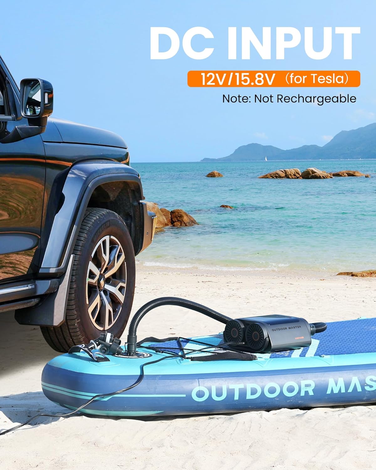 OutdoorMaster Vortex Paddle Board Pump Electric Portable, Max 20PSI SUP Air Pump Inflator & Deflator, 12V/15.8V DC Input, Auto Off & Cooling, 8...