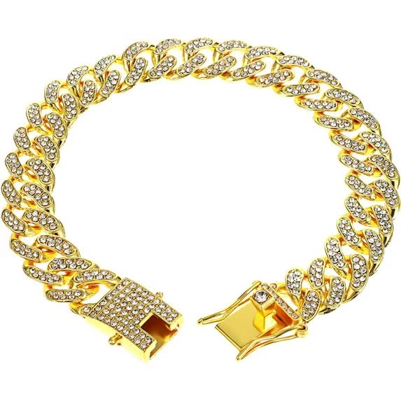 Chain Collar for Dog Diamond Cuban Link Dog Collar 13mm Wide Pet Cuban Style Collar Metal Cat Chain Pet Crystal Collar Jewelry Accessories for...